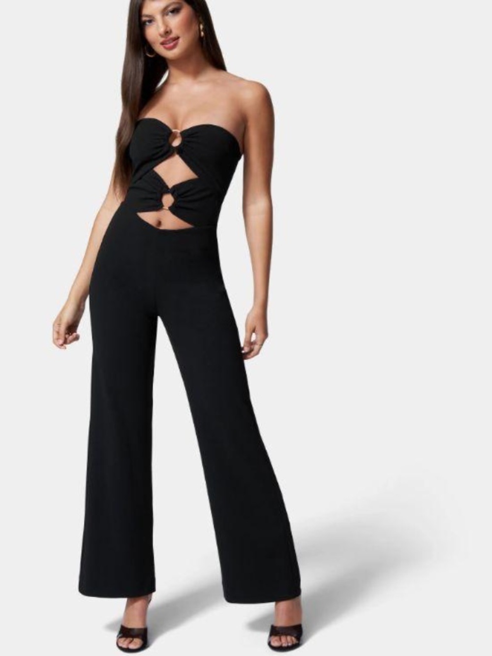 Bebe NWT Black Ring Detail Cutout Strapless Jumpsuit size S